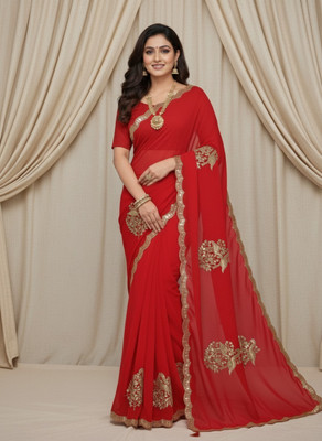 rajfashion Embroidered, Floral Print Bollywood Georgette Saree(Red)
