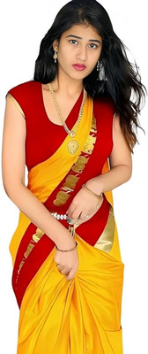 Shruti Bandhani Solid/Plain Kanjivaram Cotton Silk Saree(Multicolor)