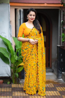 v.divyanshi & co. Printed Daily Wear Georgette Saree(Yellow)