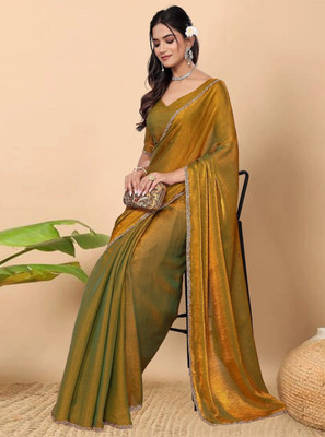 Bluebirdimpex Solid/Plain Bollywood Silk Blend Saree(Gold)