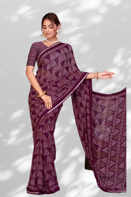 Divastri Printed, Striped, Embellished Bollywood Chiffon Saree(Purple)