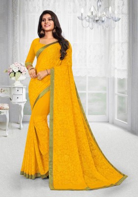 Laxmipati Sarees Embroidered Bollywood Chiffon Saree(Yellow)