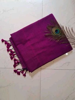 Maku Self Design, Solid/Plain Handloom Pure Cotton Saree(Purple)