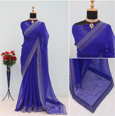 VarniRaaj Fashion Embellished Bollywood Jimmy choo Saree(Blue)