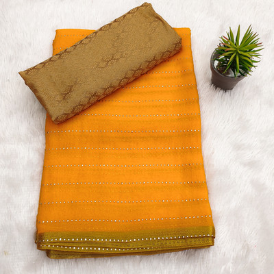 DIVYASHAKTI FASHION Striped Bollywood Chiffon Saree(Gold)