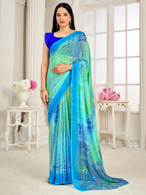 Sareemall Printed Daily Wear Georgette Saree(Light Blue)