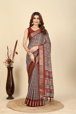 J6 Designers Floral Print Bhagalpuri Cotton Silk Saree(Multicolor)