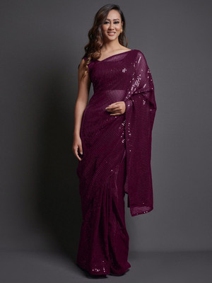 Sangria Embellished Daily Wear Georgette Saree(Maroon)