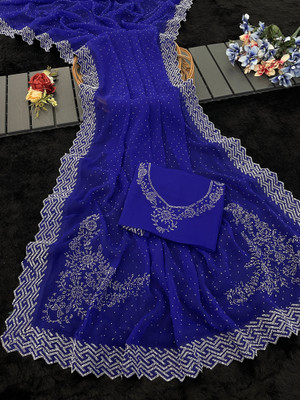 Jennyfab Embellished Bollywood Organza Saree(Light Blue)
