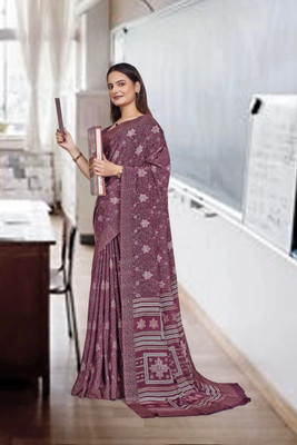 Feminista Printed, Solid/Plain Daily Wear Crepe Saree(Purple)