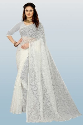 Fashion Nexa Printed Bollywood Brasso Saree(White)