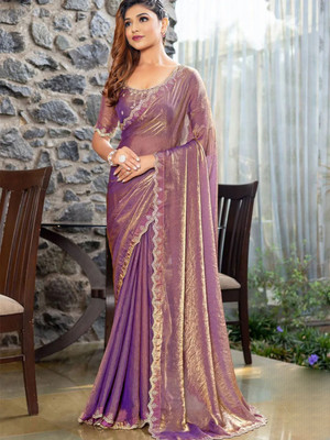 MADHUR HAND WORK ART Embellished Bollywood Georgette Saree(Purple)
