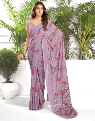 Samah Floral Print, Printed Daily Wear Chiffon, Georgette Saree(Purple, Multicolor)