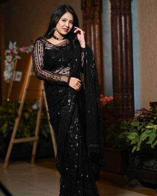 Divastri Embellished Bollywood Net Saree(Black)