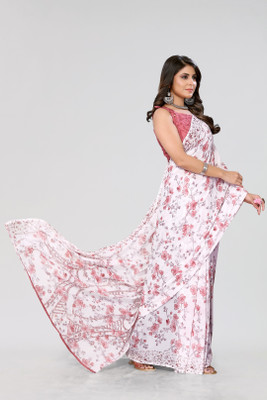 Nirvaan Floral Print Bollywood Georgette Saree(Pink)