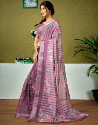 Samah Printed Bollywood Linen Saree(Pink)