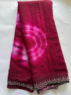 ABSilk Tie-Dye, Embellished Bollywood Georgette Saree(Maroon)
