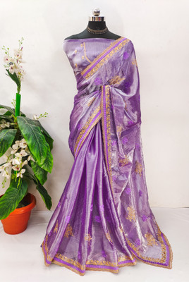 Radheradhey Printed Bollywood Jimmy choo Saree(Pack of 2, Purple)