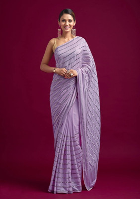 Trendmalls Striped Bollywood Silk Blend Saree(Purple)