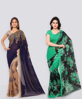 Anand Sarees Printed Bollywood Georgette Saree(Pack of 2, Dark Blue, Green)