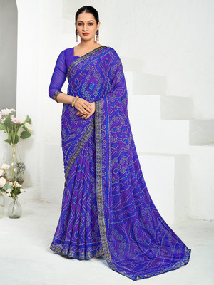 Anouk Rustic Printed Bandhani Chiffon Saree(Blue)