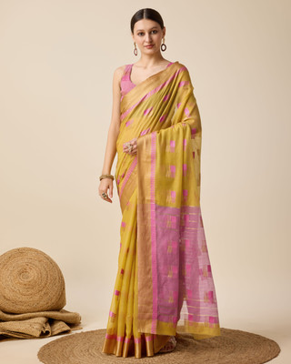 Nayanthara Trends Color Block Daily Wear Cotton Silk Saree(Mustard)