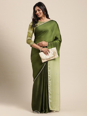 Sangria Embellished Daily Wear Satin Saree(Dark Green)