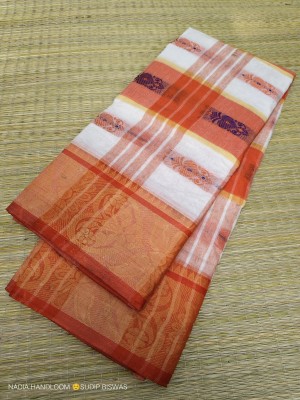 NADIA HANDALOOM Woven Tant Pure Cotton Saree(White, Orange)