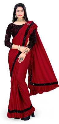 KASHYAP ART Self Design Bollywood Lycra Blend Saree(Red)