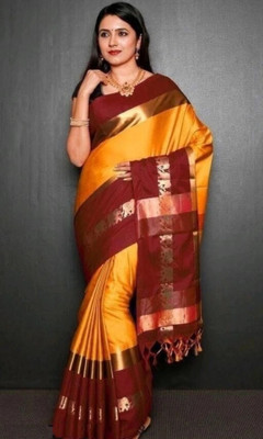 Mortal Textile Animal Print Assam Silk Cotton Silk Saree(Dark Green)