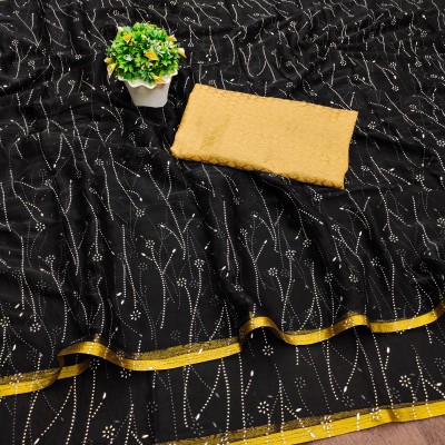 Aadishakti Fashion Embellished Bollywood Chiffon Saree(Black)