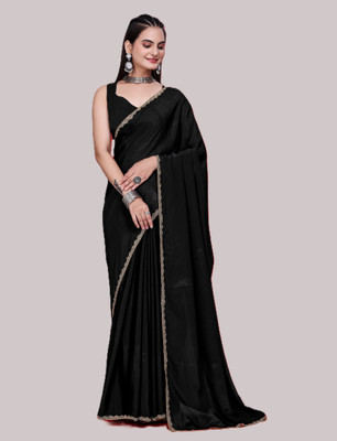 G GAJAL INTERNATIONAL Solid/Plain Saree with Attached Blouse Chiffon Saree(Black)