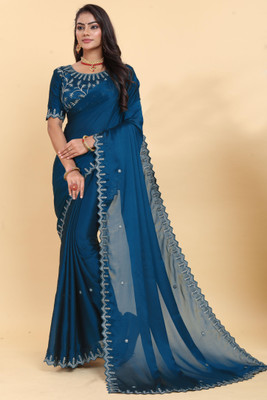 CHHELAJI Embroidered Bollywood Georgette Saree(Blue)