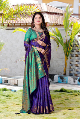 LAVYANSH CREATION Printed Patola Silk Blend Saree(Blue)