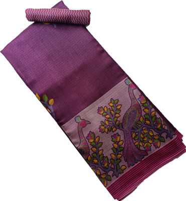 HouseOfCommon Digital Print Mysore Cotton Blend, Art Silk Saree(Purple)