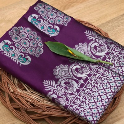 Mishita Enterprise Woven Kanjivaram Jacquard, Pure Silk Saree(Purple)