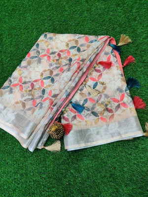 SSHAGUN LIFESTYLE Floral Print Bollywood Linen Saree(Pink)