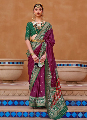 Tasrika Embellished Patola Silk Blend Saree(Purple)