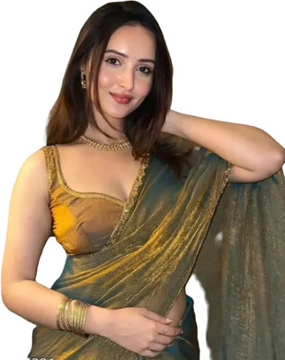 HouseOfCommon Solid/Plain Bollywood Jimmy choo, Pure Silk Saree(Gold)