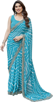 TTH Striped Bollywood Georgette Saree(Dark Blue)