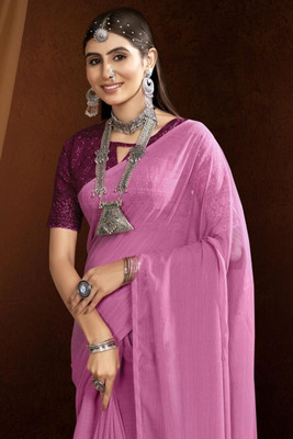 SHILPKALA Embellished Bollywood Chiffon Saree(Pink)