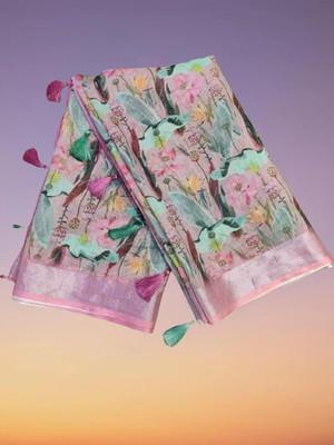 J6 Designers Floral Print Bollywood Linen Saree(Multicolor)