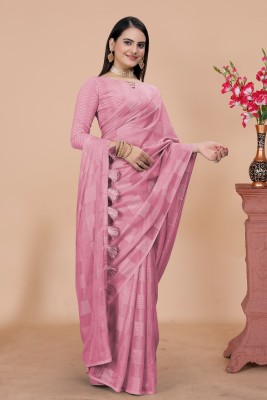 K 5 FASHION Checkered, Self Design, Woven Bollywood Jacquard Saree(Pink)