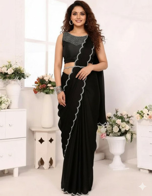 Kalamkaris Embellished, Solid/Plain, Self Design Bollywood Georgette Saree(Black)