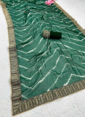 Sahaj Creation Embellished Assam Silk Georgette Saree(Green)