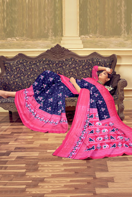 AVM SILK MILLS Printed Bollywood Cotton Blend Saree(Multicolor)