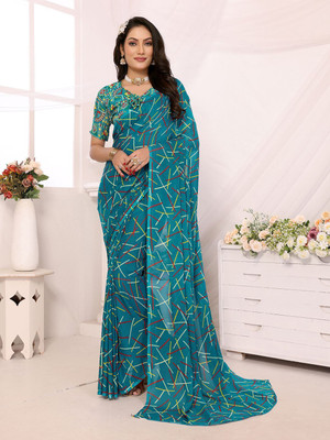 Moda Rapido Printed Daily Wear Georgette Saree(Blue)