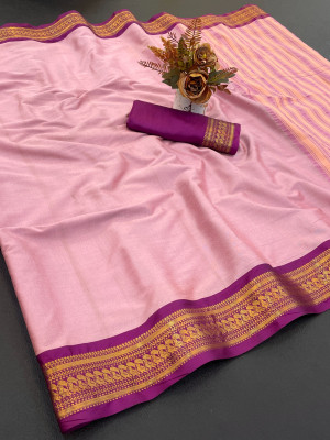 FashionZonee Embellished Banarasi Cotton Silk Saree(Purple)