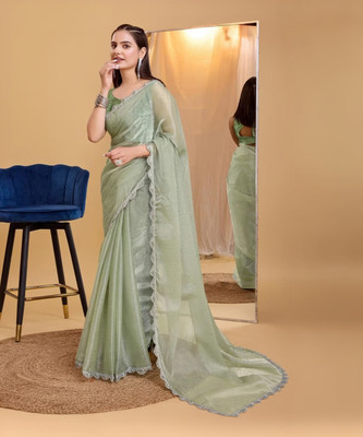 KV Fashion Solid/Plain Bollywood Net Saree(Light Green)