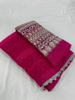 Dori Embroidered, Embellished Bollywood Silk Blend, Chiffon Saree(Pink)